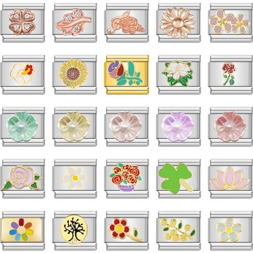 Hapiship 2021 Fashion Women Girls Pretty Glaze Rose Flower Charm Links Fit 9mm Stainless Steel Bracelet DIY Making Jewelry DJ027