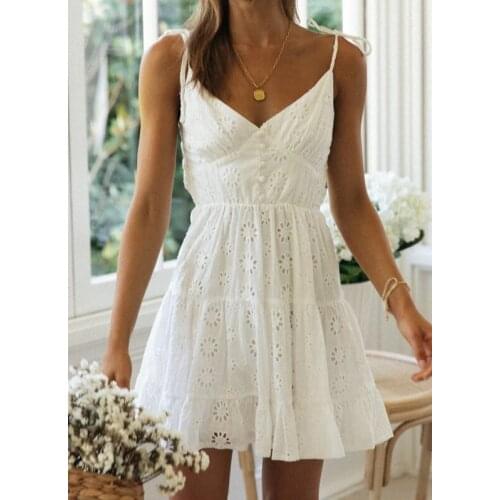 Happie Queens women solid white sleeveless beach Bohemian happie dress Ladies Strapless cotton Boho dress vestidos