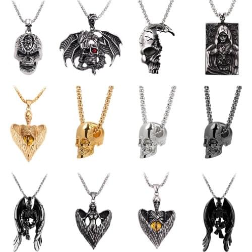 Hiphop Jewelry Skeleton Mexican Skull Head Necklace Bloodshed Death Evi Eyes Angel Big Long Chain Men Necklaces kolye erkek