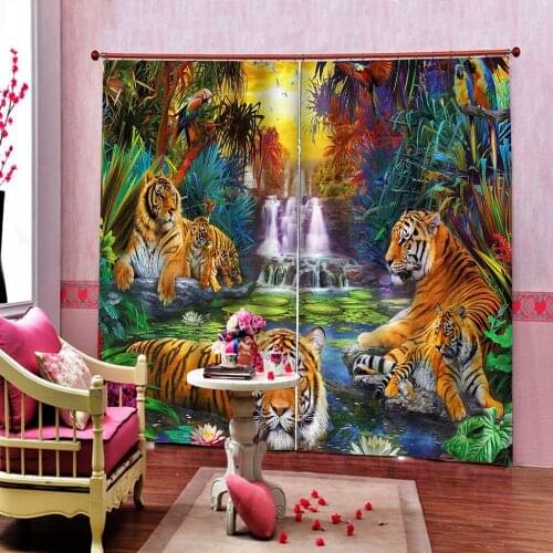 Customized 3D Curtains Natural Scenery For Living room Childrens room Tiger curtain Home Indoor Decor ( Left and right side )