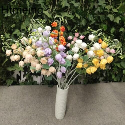 Artificial Bell Flower Lily Silk Flowers Stem Fake Tulip Cymbidium Orchid Flower For Home Wedding Decor Garden Decoration