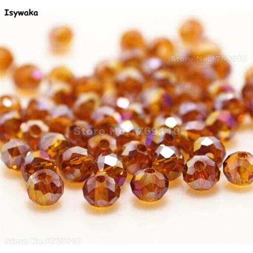 Isywaka Deep Brown AB Color 4*6mm 50pcs Rondelle Austria faceted Crystal Glass Bead Loose Spacer Round Beads for Jewelry Making