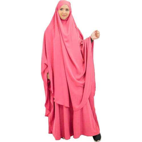 Two Pieces Set Prayer Garment Women Muslim Abaya Dubai Dress Marocain Turkey Hijab Robe Islamic Clothing Kimono Femme Musulmane
