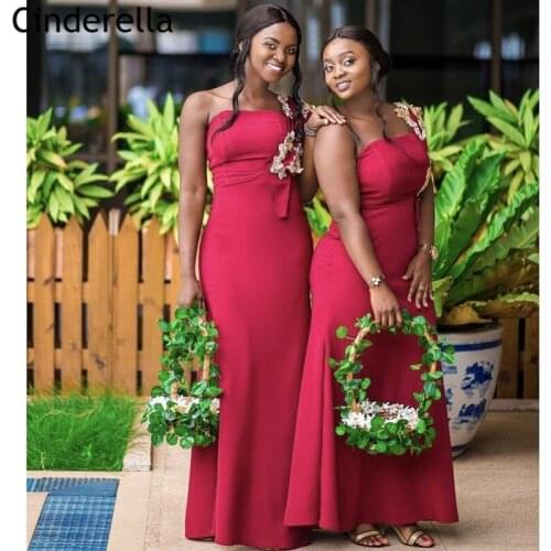 Bridesmaid Dresses Red One Shoulder Spandex Satin Lace Crystal Mermaid Bridesmaid Dresses With Zipper Back Wedding Party Dresses