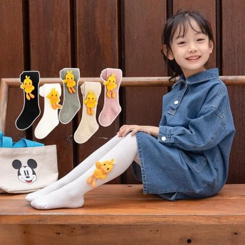 Cute little yellow duck accessories childrens pantyhose girls boys knitted cotton socks spring and autumn 1-9 years old