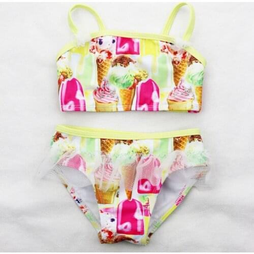 Cute Ice Cream Pattern Bikini Childrens Tight Elastic Swimwear Girls Split Swimsuit 2020 New Style Floral Bikini Wholesale