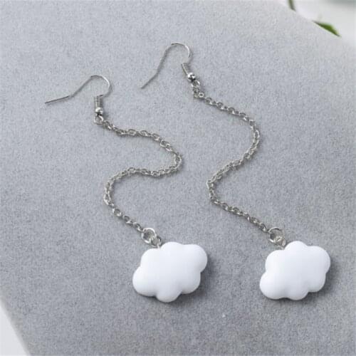 Fashion Korea Style White Dangling Earrings for Women Cute Simple Cloud Earrings with Chain SImple Ladies Ears Jewellery