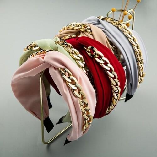 Fashion Knot Golden Chain Hairbands Patchwork Ornament Headbands Handmade turban For Girls Womens Hairhoop Hair Accessories