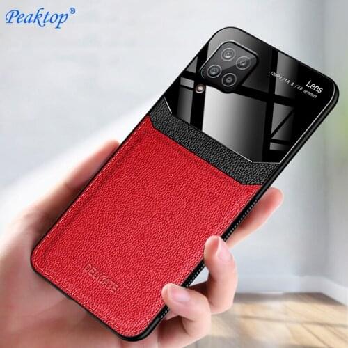 Fashion Phone Case for Samsung A12 5G Leather Mirror Tempered Glass Shockproof Phone Back Cover for Samsung Galaxy A42