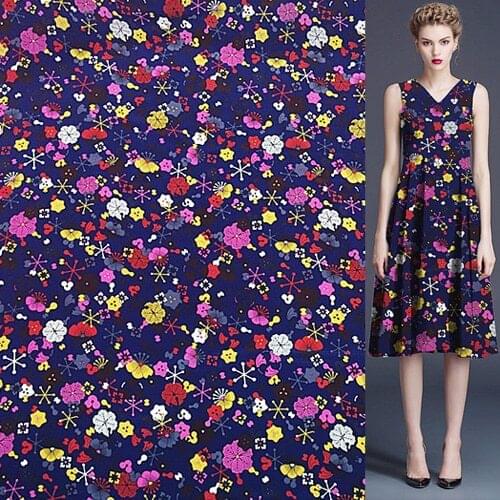 Fashion geometric design navy blue bottom silk crepe de chine fabric,SCDC1084