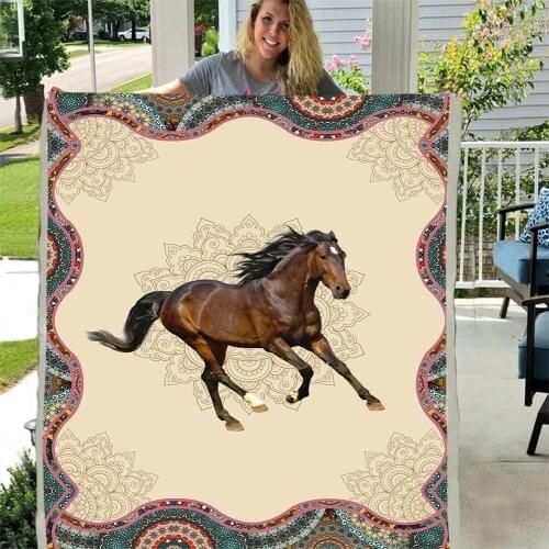 Animal Horse Mandala Patterns Soft Throw Plush Sherpa Fleece Blanket