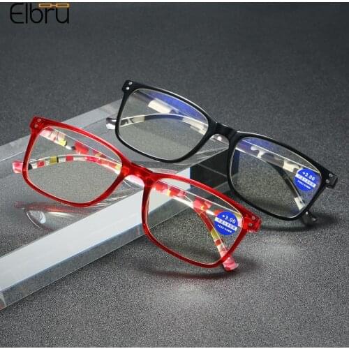 Elbru Anti Blue Light Reading Glasses Women Men Printing Presbyopic Glasses Retro Square Hyperopia Goggle Degree With+1.0~+3.5