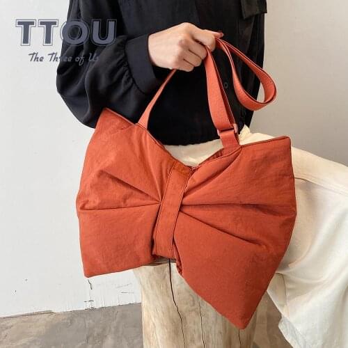 Solid Color Big Bow-Knot Shoulder Bags for Women Chic Luxury Designer Handbags Office Ladies Casual High Capacity Messenger Bag