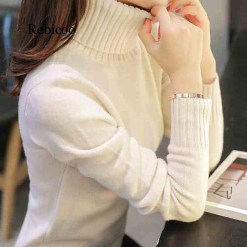 Autumn winter Women Knitted Sweaters fashion Thick Warm Pullovers Turtleneck Long Sleeve Solid Color Sweaters Female Tops