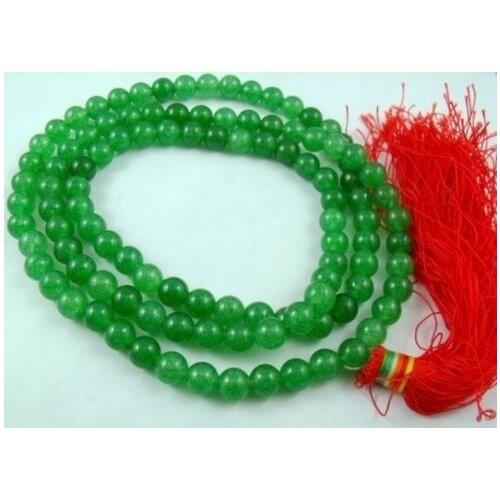8mm Tibetan Buddhism 108 green chalcedony Mala Necklace+No elastic