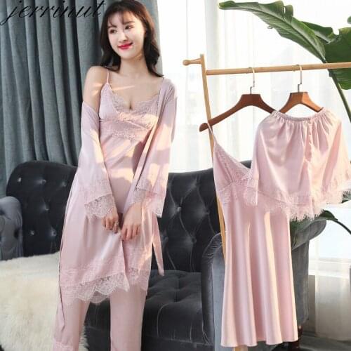 Queenral Sexy Pyjamas Women Sleepwear Silk Pajamas Women Summer Pyjama Femme Lace Pajamas Pidzama Damska Home Clothes Set
