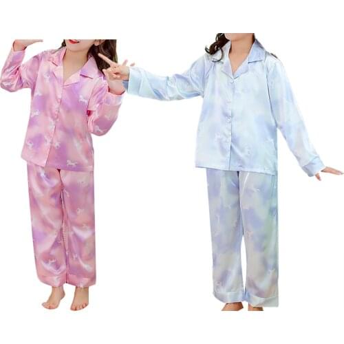 Children Pajamas Tie-dye Satin Tops Pants Spring Autumn Long Sleeves Kids Sleepwear Nightwear Casual Homewear Girls Pajamas Set