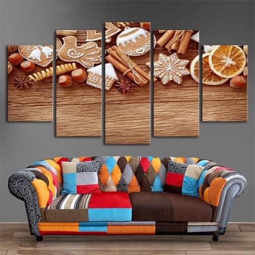 Poster Wall Art Framework Modular Artwork Fashion 5 Panels Christmas Canvas Painting Pictures For Living Kids Room Decorative