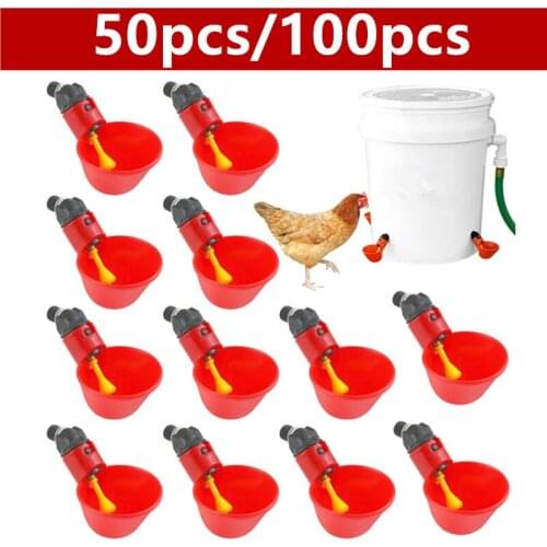 50/100PCS Plastic Poultry Drinkers Quail Pigeon Hanging Water Cups Nipple Drinking Bowls Feeder Bird Coop Drinker for Backyard