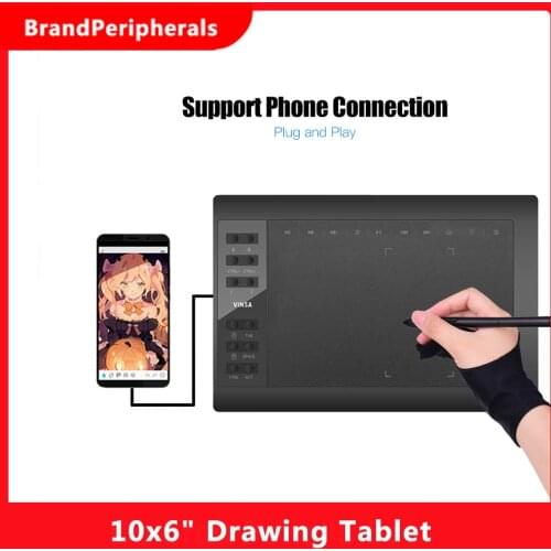 10x6" Professional Graphics Drawing Tablet 12 Express Keys 8192 Levels Battery-Free Stylus/8pcs Nibs/Pen Clip Support PC/Laptop