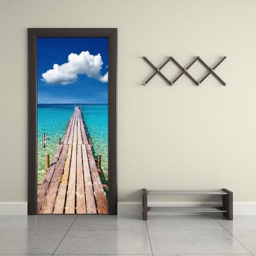 PVC Waterproof 3D Wallpaper Sticker Sea View New DIY Door Mural Modern Simple Bedroom Living Room Door Poster Murals Home Decor