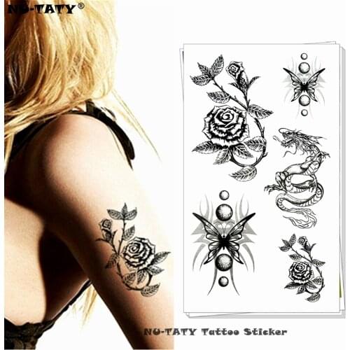 Nu-TATY Black Flower Totem Temporary Tattoo Body Art Arm Flash Tattoo Stickers 17*10cm Waterproof Fake Painless Tattoo