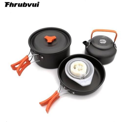Outdoor pot set teapot set for 2-3 people with pot set and teapot camping cooker set of 3 pieces Camping cookware set camping