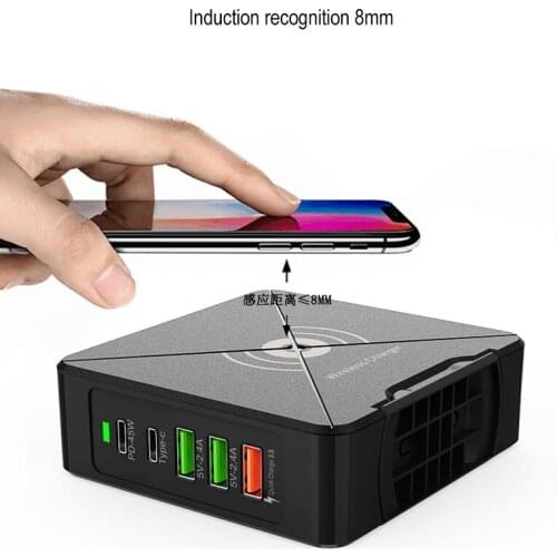 5 Port USB Phone Charger 75W QC3.0 Fast Power Adapter Dock for Phone Tablet Quick Charging Wirless Charge Type-c PD 45W Port N