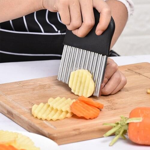 BalleenShiny Stainless Steel Wavy Potato Slices Vegetables Fruits Corrugated Cutting Knife Fold-shaped French Fries Salad Cut