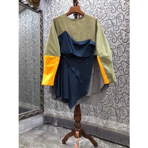 100%Cotton Tops 2021 Autumn Winter Fashion Sweatshirts Women Color Block Patchwork Long Sleeve Casual Green Blue Sweatshirts