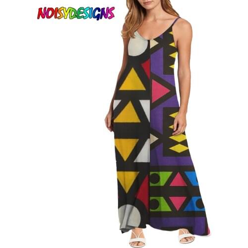 NOISYDESIGNS Women Sleeveless V-neck Plus Size Maxi Dresses Ankara Geometry Prints Ladies Summer Sling Long Dress Robe Femme