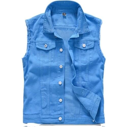New Blue Denim Vest 2021 Summer Mens Denim Vest 5XL Thin Jean Jackets Men Waistcoat Sleeveless Slim Fit Casual Male Jean Coat