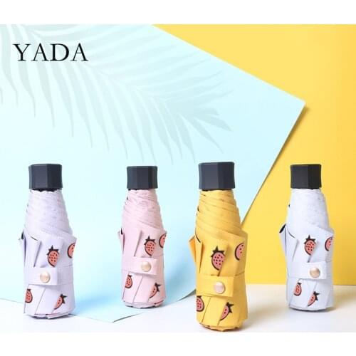 YADA 2021 Fruit Strawberry 8 Bones Mini Pocket Umbrellas Parasol INS 5-Folding Umbrellas Rain For Womens UV Umbrella YS200127
