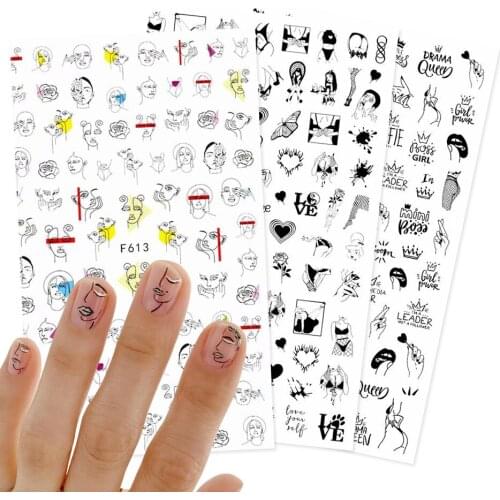 1pcs Abstract Image Girl Face 3D Stickers for Nails Decoration Manicure Mixed Personalities Sliders Foil Nail Decals GLF634-643