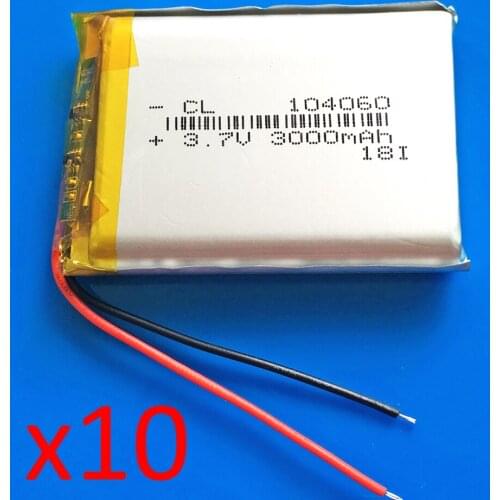 10 pcs.7V 3000mAh lipo polymer lithium Rechargeable battery Cell for GPS DVD power bank Tablet PC PAD PDA Laptop camera 104060