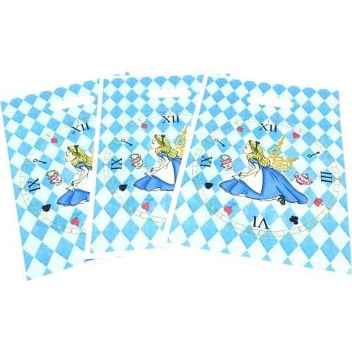 Alice in Wonderland Plastic Candy Gift Bag Theme Party Bag Loot Kids Birthday Festival Christmas Girl Decor Party Supplies10pcs