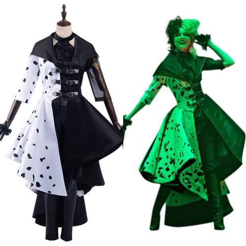 2021 Movie Cruella Cosplay Costume Dress Outfits Halloween Carnival Suit