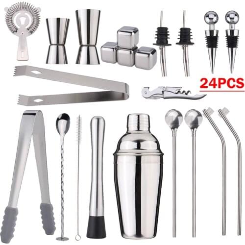 22Pcs 550ml Stainless Steel Cocktail Shaker Set Mixer Drink Bottles Bartender Browser Kit Bars Set Home Bar Bartender Tools