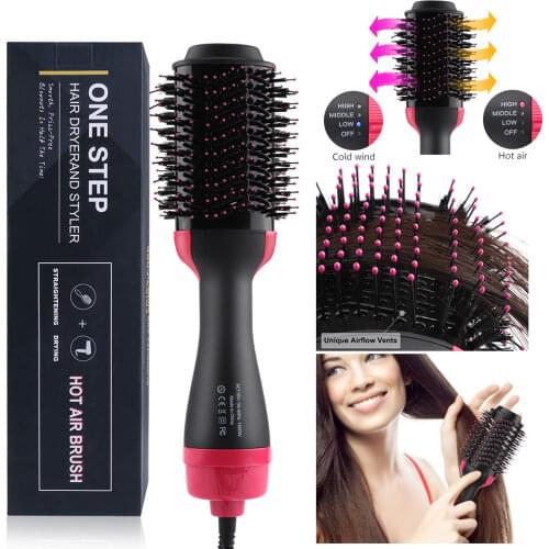 2in1 Hair Curler Straightener Hot Air Brush One Step Detangling Hair Dryer Iron Blow Curling Comb Salon Styling Tools cepillo