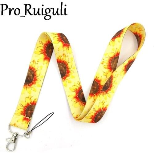30pcs Sunflowers Neck Strap Lanyard keychain Mobile Phone Strap ID Badge Holder Rope Key Chain Keyrings cosplay Accessories Gift