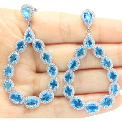 36x13mm Elegant Created Purple Amethyst Smokey Quartz White Cubic Zirconia Womans Silver Earrings