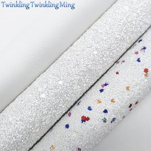 WHITE Chunky Glitter Canvas Sheet, 8"x11" Glitter Sheets, Faux Leather Sheet, Chunky Glitter Hair Bow & Earring Fabric XM001
