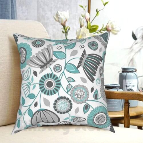 Turquoise Modern Flower Design , Contemporary Gray Floral Print Pillow Case Printed Home Soft DIY Pillow cover Turquoise