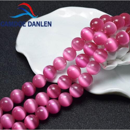 Rose Red Cat Eye Stone Round Loose Beads 4 6 8 10 12 MM Natural Glass String Stone Beads For Jewelry Making 15 Inches
