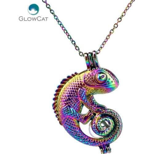 C240 COLORS lovely Animal Lizard Beads Cage Necklace Pendant Aroma Essential Oil Diffuser Locket Necklace