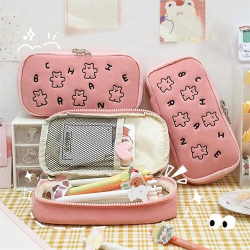 Pencil Cases Cute Bags Kawaii Stationery Trousse Scolaire Piornik Material Escolar School Supplies Girl Case Mbroidery Bear Box