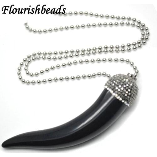 Black Imitation Real OX Bull Resin Horn 24" Ball Chains Necklace