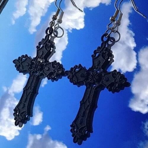 Black Cross Dangle Earrings Gothic Grunge Unique Egirl Punk Rock Jewelry Retro Quirky Jewellery Vintage Statement Women Gift