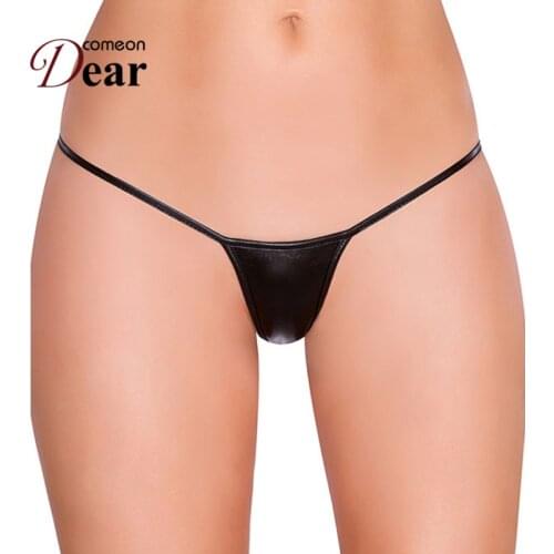 Comeondear G-Strings Solid Low Rise Thong Woman Faux Leather Micro G String Sexy for Women Panties Hot SaleTanga Mujer PB5128P
