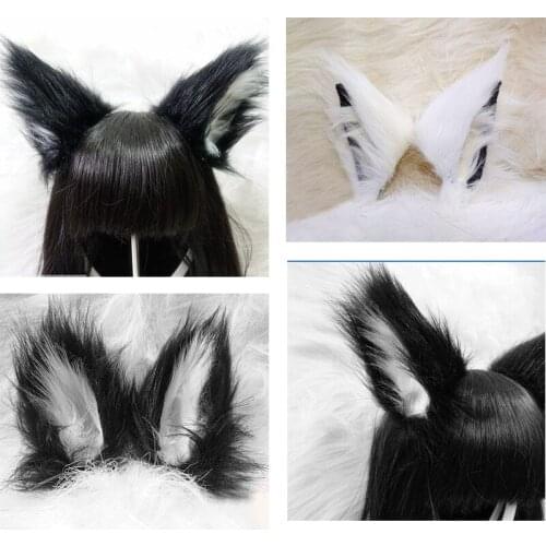 Lolita Anime Cosplay Long Fur Fox Ears Hair Clip Party Neko Cat Ear Party Christmas Headband Up Set Women Girls Party Props